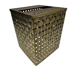 Vintage Tissue Box Holder Stylebuilt Metal Basketweave Goldtone Bath Accessory